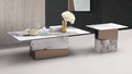 Norello modern marble top coffee table and matching end table with geometric metal bases by Mode'a