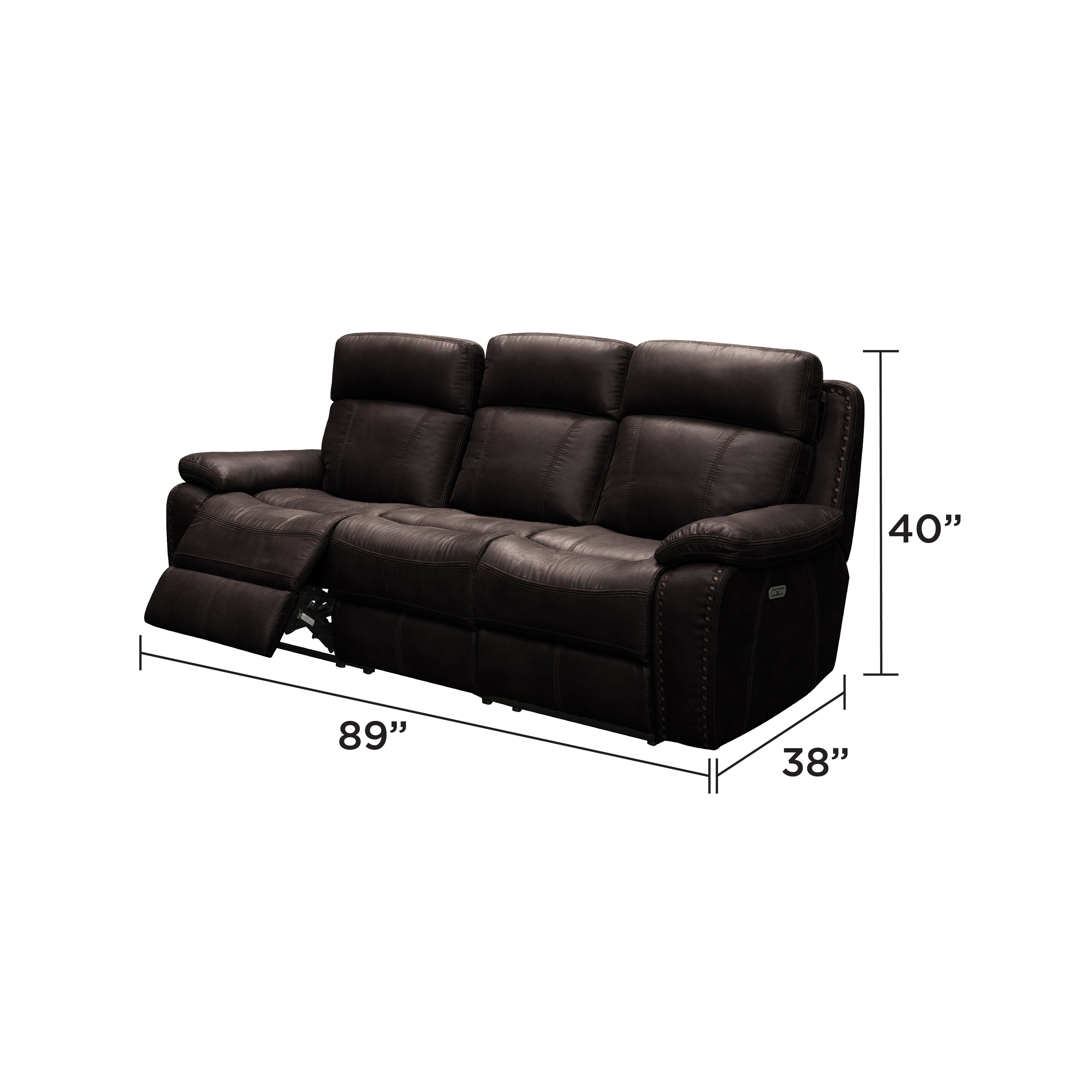 Braxen luxury 3-seater reclining sofa in dark espresso brown leather featuring deep segmented high-back comfort cushioning
