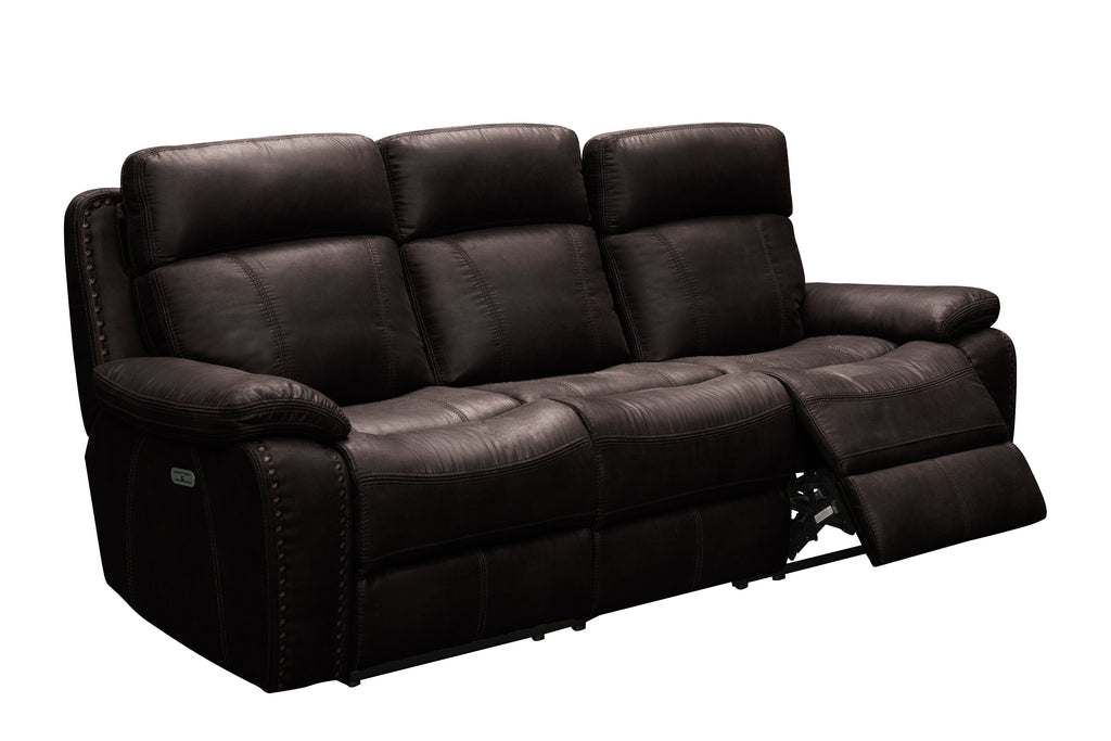 Braxen luxury 3-seater reclining sofa in dark espresso brown leather featuring deep segmented high-back comfort cushioning