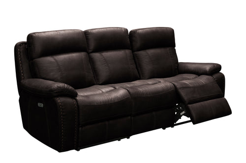 Braxen luxury 3-seater reclining sofa in dark espresso brown leather featuring deep segmented high-back comfort cushioning