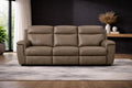 Elowen luxury 3-seater reclining sofa in a warm brown leather performance fabric featuring plush segmented high-back cushioning