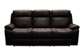 Braxen luxury 3-seater reclining sofa in dark espresso brown leather featuring deep segmented high-back comfort cushioning