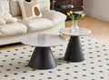 Myla modern nesting coffee table set with armani grey sintered stone marble tops and black steel pedestal bases